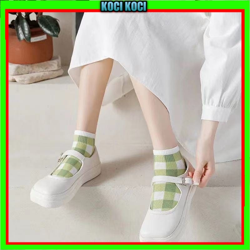 Kaos Kaki Motif Lemon Hijau Lumut Kotak Fashion Korea Women Sock Import/kaos kaki lemon