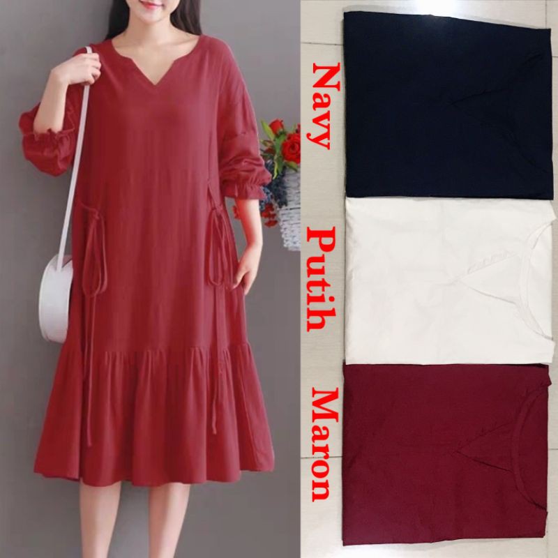 Dress Jumbo Maroon 9219#/Tunik fashion muslim/Dress V Neck kekinian