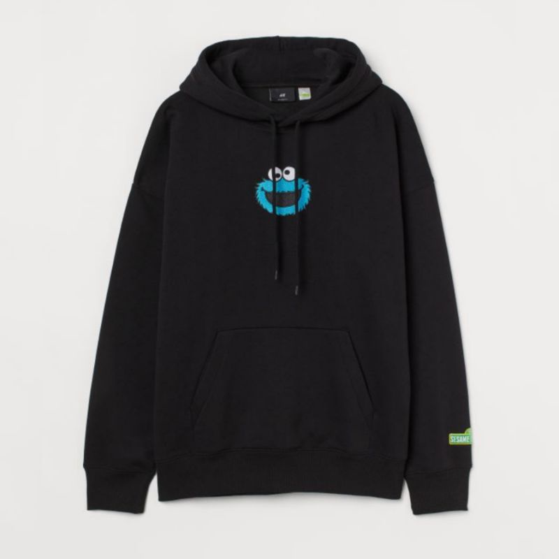 [BISA COD] HOODIE HM HNM SESAME STREET BORDIR BLACK / HITAM - JAKET HOODIE PRIA