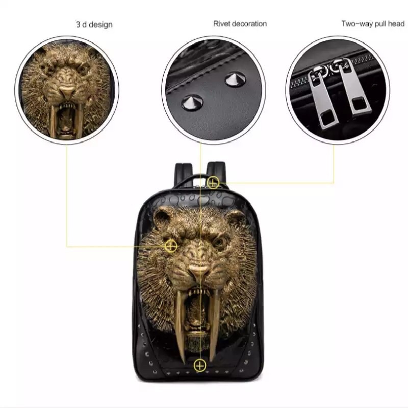 TAS RANSEL IMPORT PRIA WANITA TIGER 3D LEATHER ROCK PUNK ASIA EROPA AMERIKA