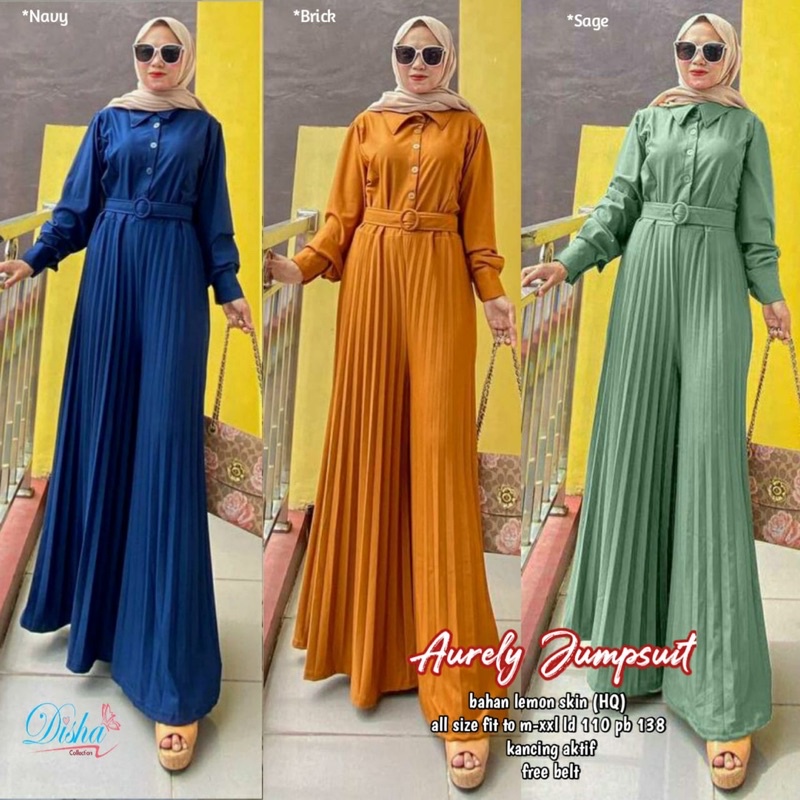 Aurely Jumpsuit Plisket Polos Jumbo XL Bahan Lemon Skin