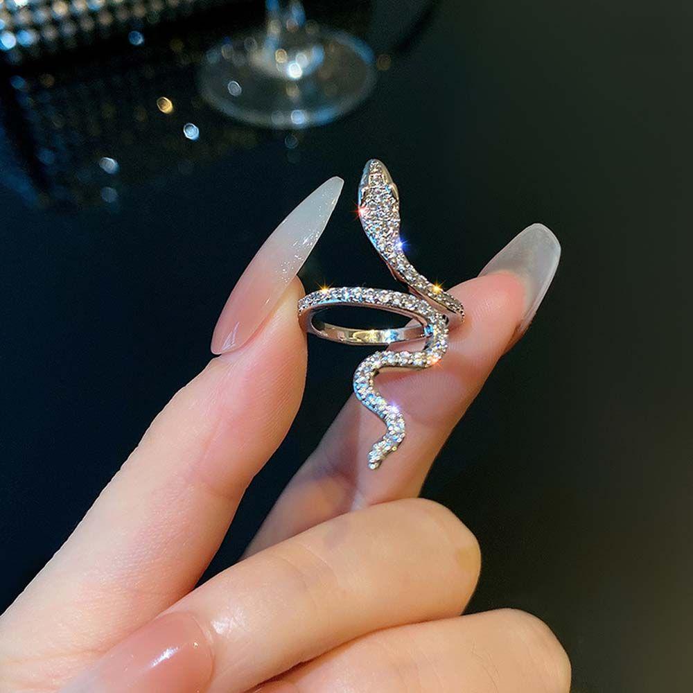 Rebuy Women Rings Elegant Irregular Metal Open Ring Snake Shaped Fashion Jewelry Berlian Imitasi Gaya Korea