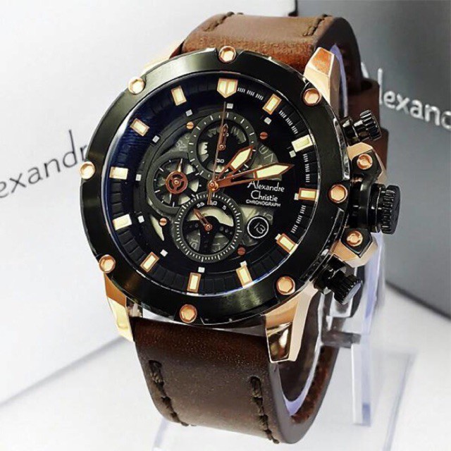 Jam Tangan Pria/Cowok Alexandre Christie AC 6416 Rosegold Coklat.Original Garansi Resmi 1 Tahun