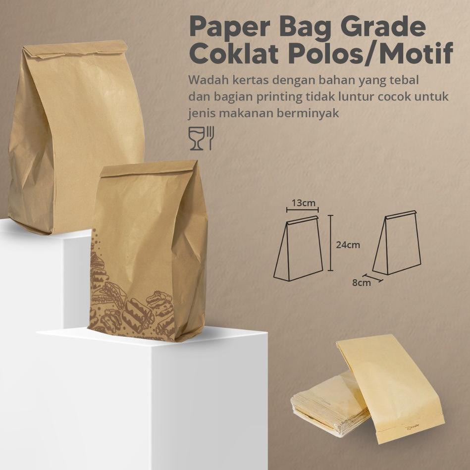 

★ 6MQ (Isi 100) Paper Bag 13x8x24 Coklat Motif Polos / Kantong Kertas Coklat Motif Polos Murah Terla