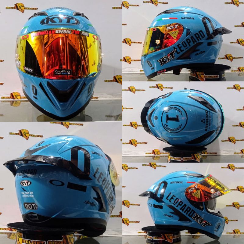 Helm kyt falcon black doff paket ganteng costum Red BuLL-SKY BLU/LEOPARD/GOLD