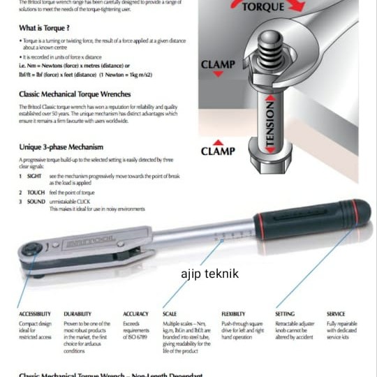 kunci momen torsi BRITOOL EVT600A 12-68 NM torque wrench ASLI 1/2&quot;