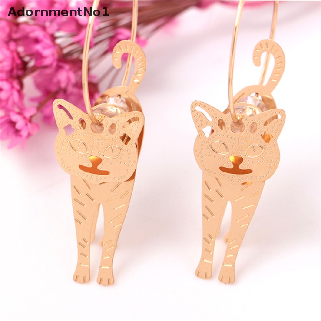 (AdornmentNo1) Anting Gantung Panjang Kait Motif Kucing Aksen Mutiara + Hollow Untuk Perhiasan Wanita