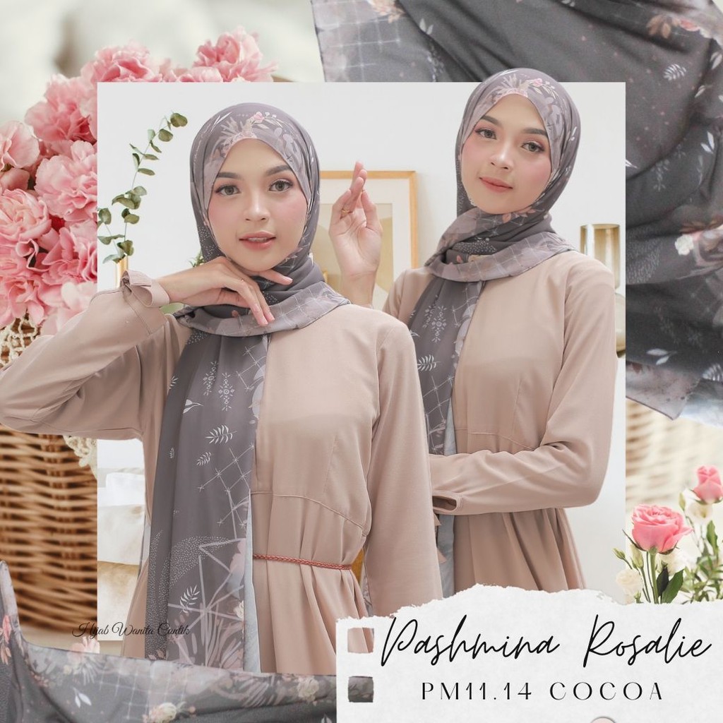 HIRA - Hijabwanitacantik - Pashmina Rosalie Series PM11.14 Cocoa | Hijab Pashmina Cerutti Printing K
