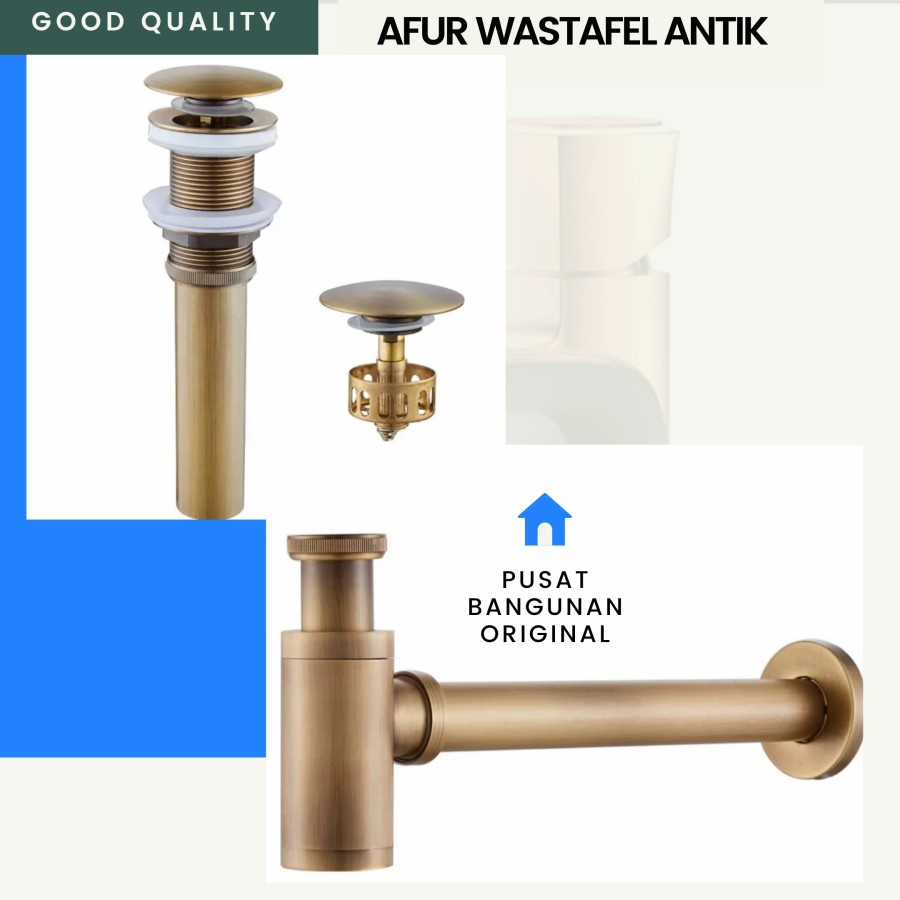 SIFON BOTOL POP UP AVUR PENCET P-TRAP PEMBUANGAN WASTAFEL ANTIK BRASS - 035 AQ