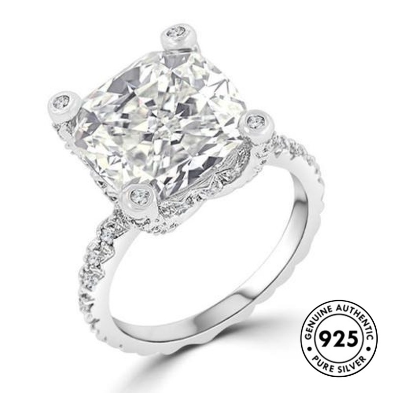 Cincin Sterling Silver 925 Hias Berlian Gaya Mewah / Elegan Untuk Wanita