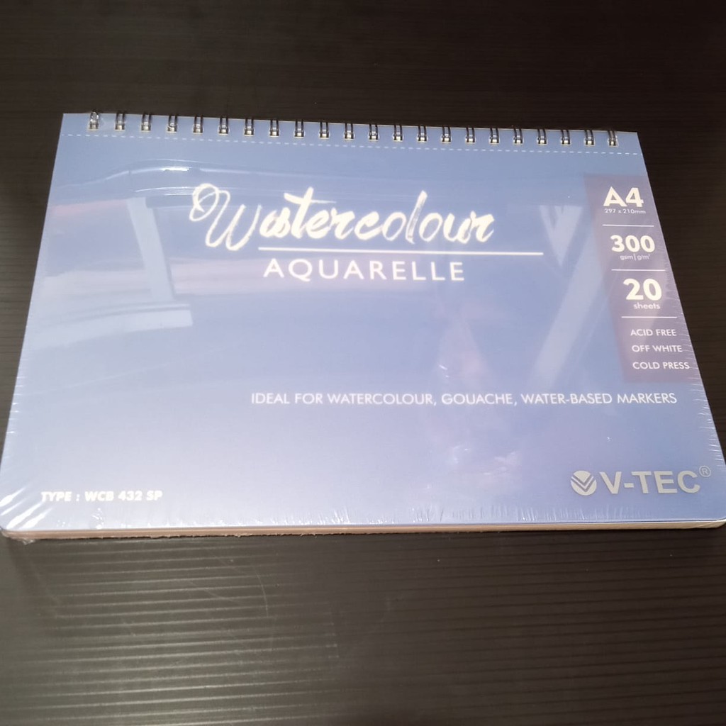 

V-Tec Watercolor Book Spiral A4 / 20 lbr / 300 gsm / Cold Press/water-based