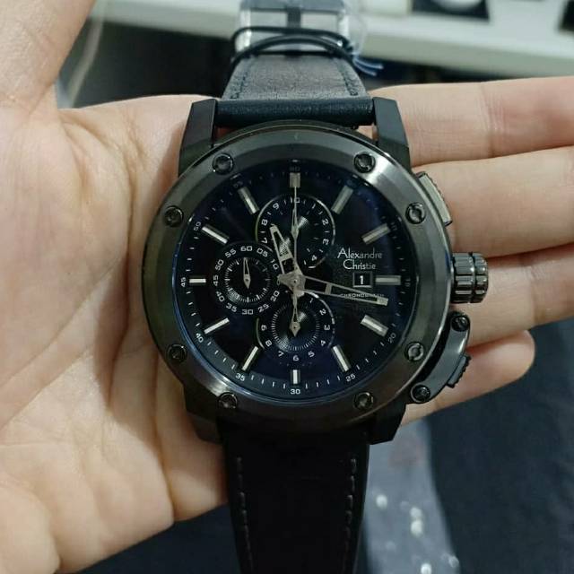 Jam tangan pria Alexandre Christie AC 6519 Black Grey Original