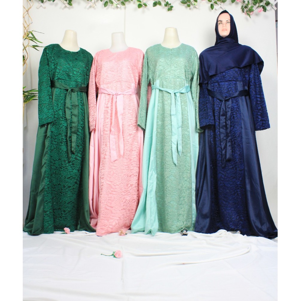 GAMIS BURKAT MIX SATIN MARWAH busana muslim baju wanita pakain syari kondangan mewah velvet maxmara