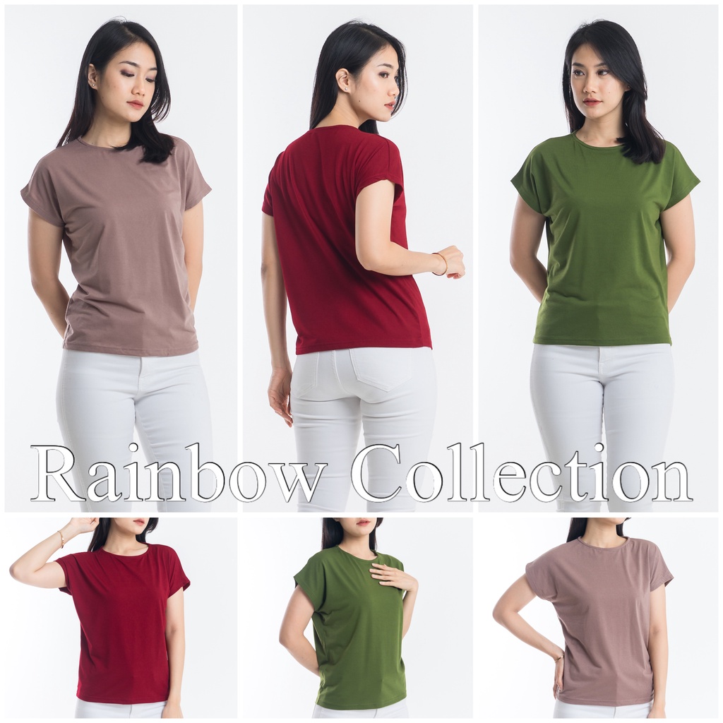 Rainbow CATLIN Kaos Oversize Wanita Batwing Lengan Pendek Polos