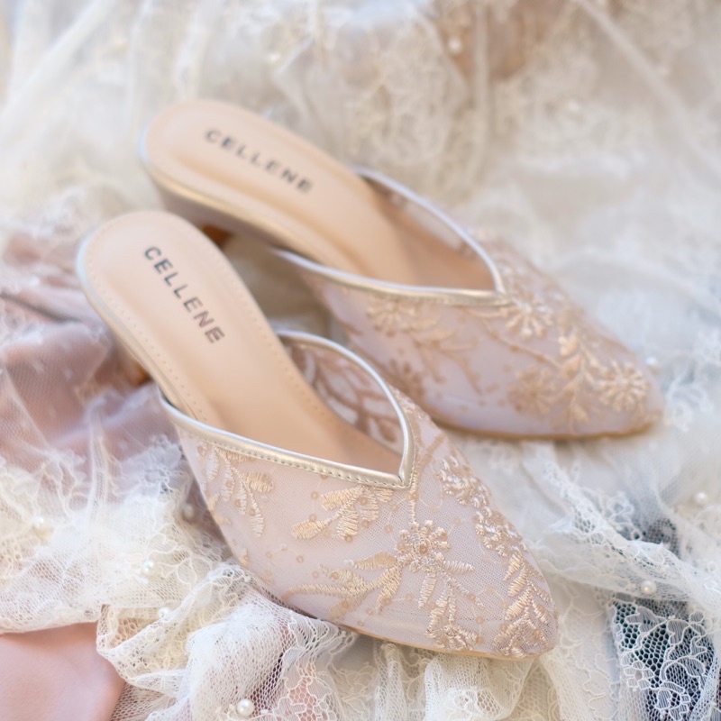 Cellene Clover Lace Heels / sepatu brokat wedding pesta 5cm