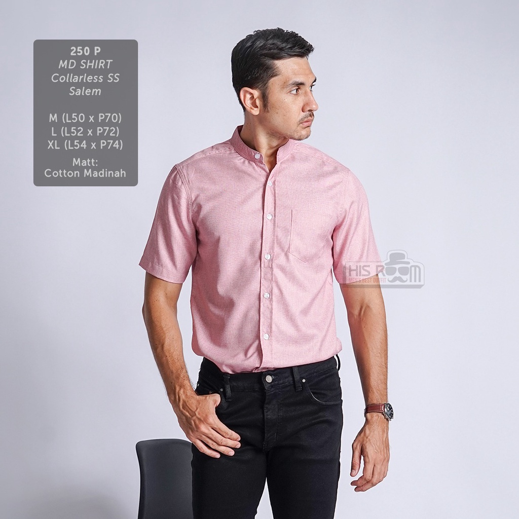 HSRM - Kemeja Pria Kerah Shanghai Kemeja Polos Pria Kemeja Lengan Pendek Collarless MD Shirt 250