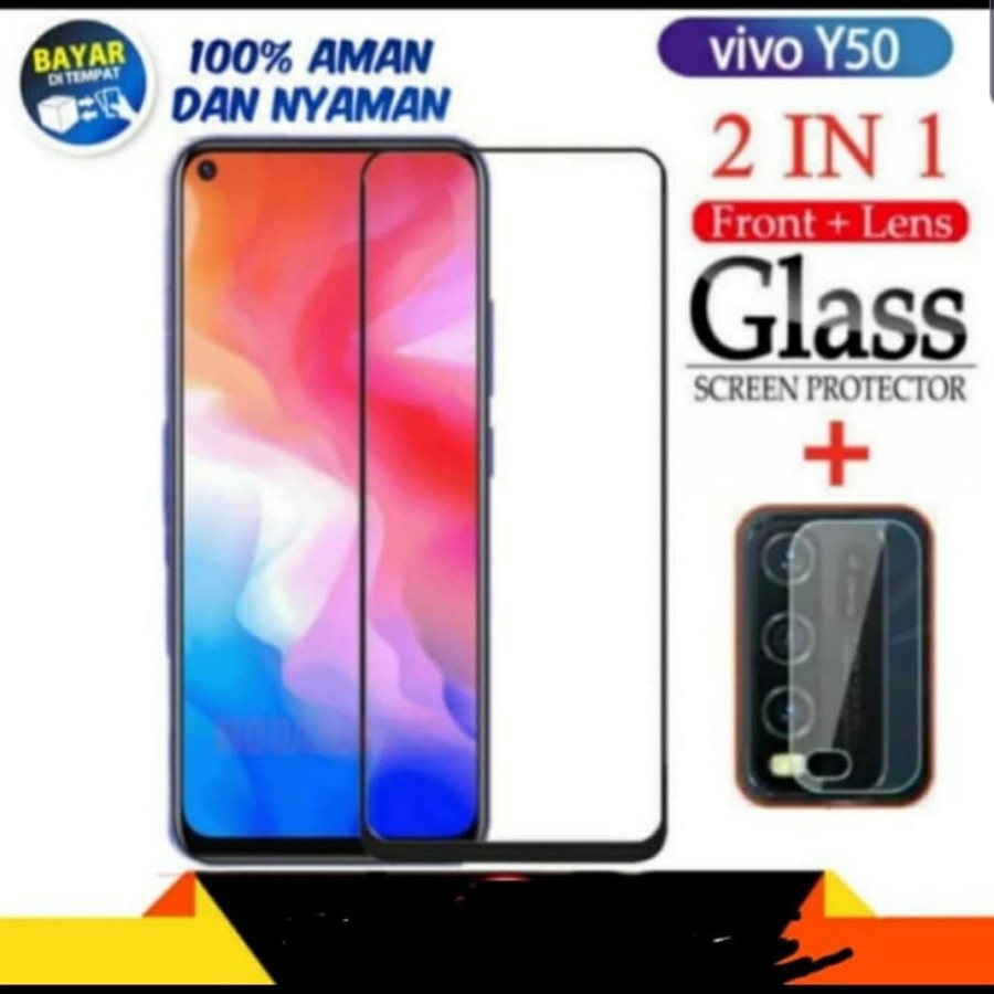 Tempered Glass 9D VIVO Y30 Y50 Y30i + Tg Lensa Camera 2in1