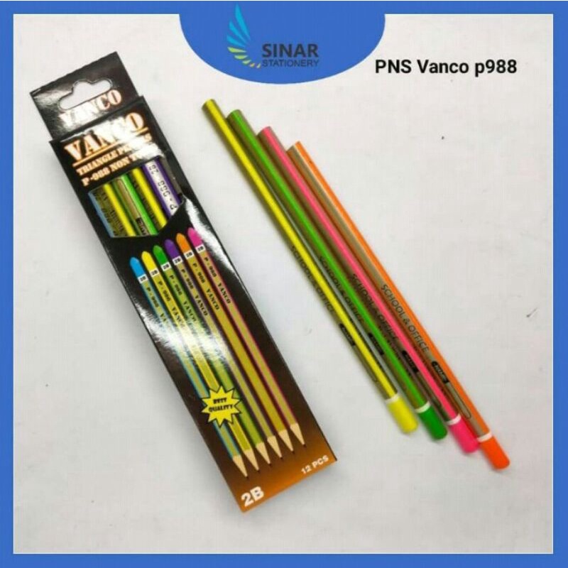 

pensil 2B alat tulis sekolah anak belajar PNS VANCO P988 harga untuk 1 pack isi 12