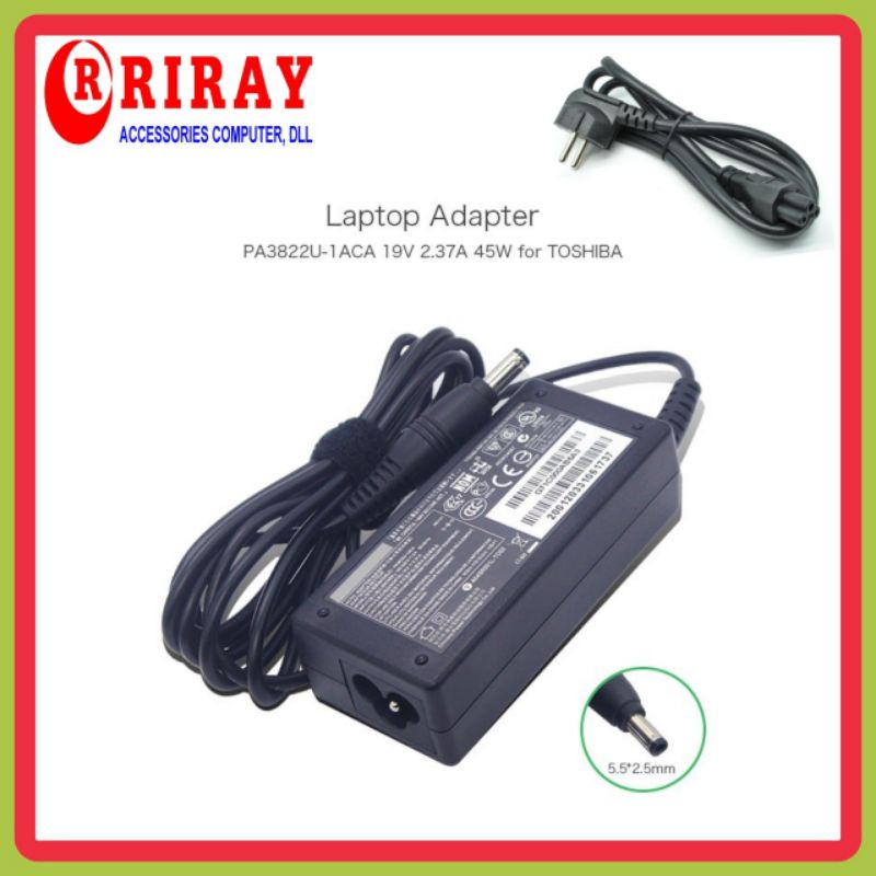 Adaptor Charger Laptop Toshiba T210 W105 C640D C650D C655D C660D C670D C850 C855D L745D 19V - 2.37A Original Free Kabel Power