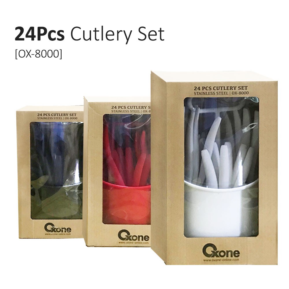 Oxone OX-8000 24Pcs Stainless Cutlery Set  With Cover ,24pcs Sendok Garpu Set Dengan Wadah Tutup