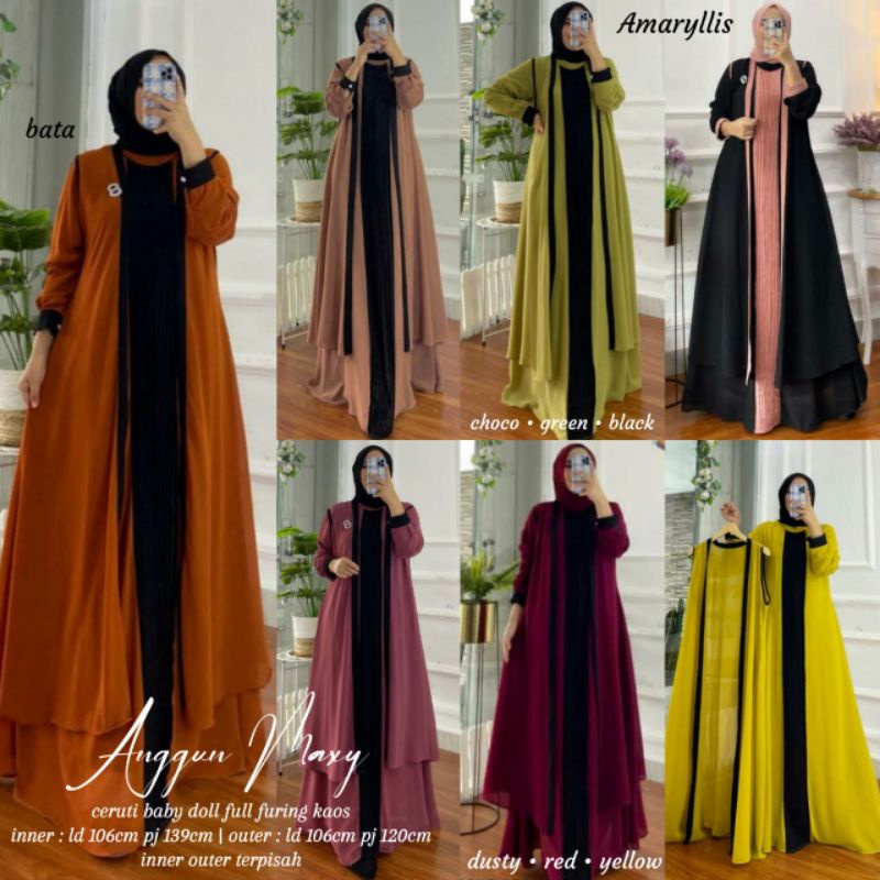 Gamis Ceruty Dress Ceruty Babydoll - Setelan Gamis Inner Outer - Anggun Maxy