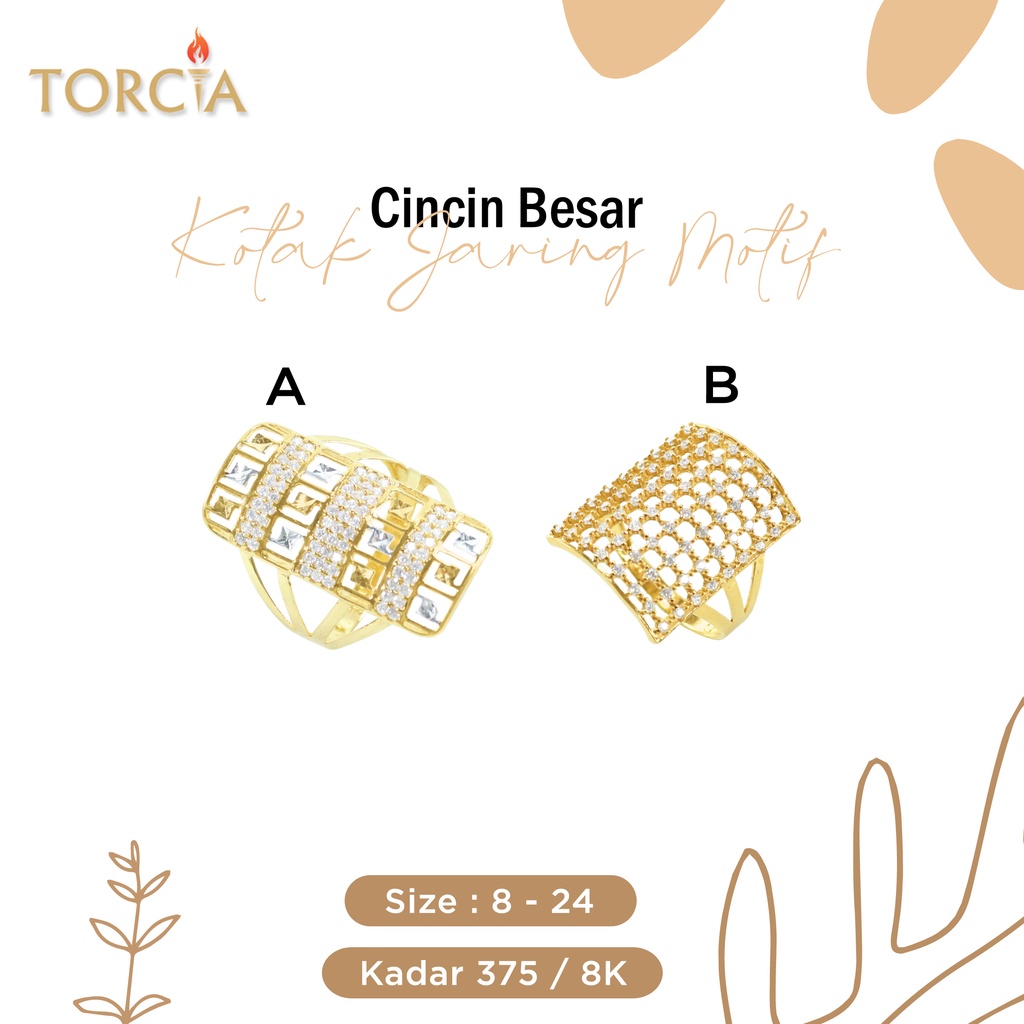 Cincin Emas Asli Besar Kotak Jaring Motif Kadar 375 Torcia