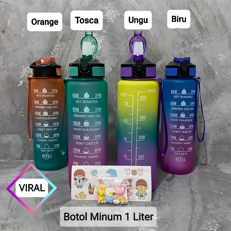 Botol Minum 1 Liter Botol Minum Viral Botol Pelangi Botol Minum Motivasi