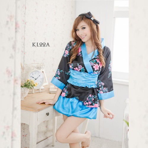 [PRODUK FAVORIT] BAJU TIDUR KIMONO PIYAMA KIMONO WANITA LINGERIE KIMONO MOTIF BIRU KL22A