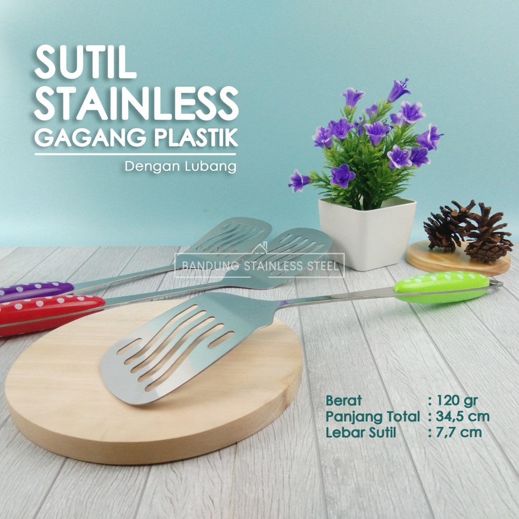 Susuk sutil spatula stainless steel murah gagang plastik  dengan lubang KW-W03