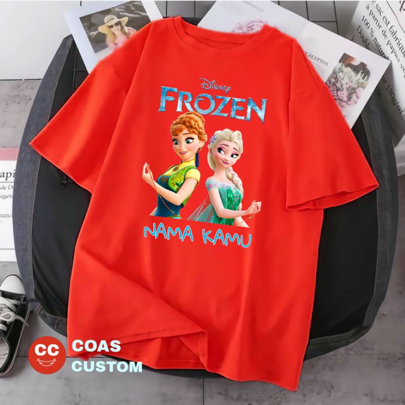 BAJU KAOS ANAK FROZEN ELSA DAN ANNA FREE CETAK NAMA