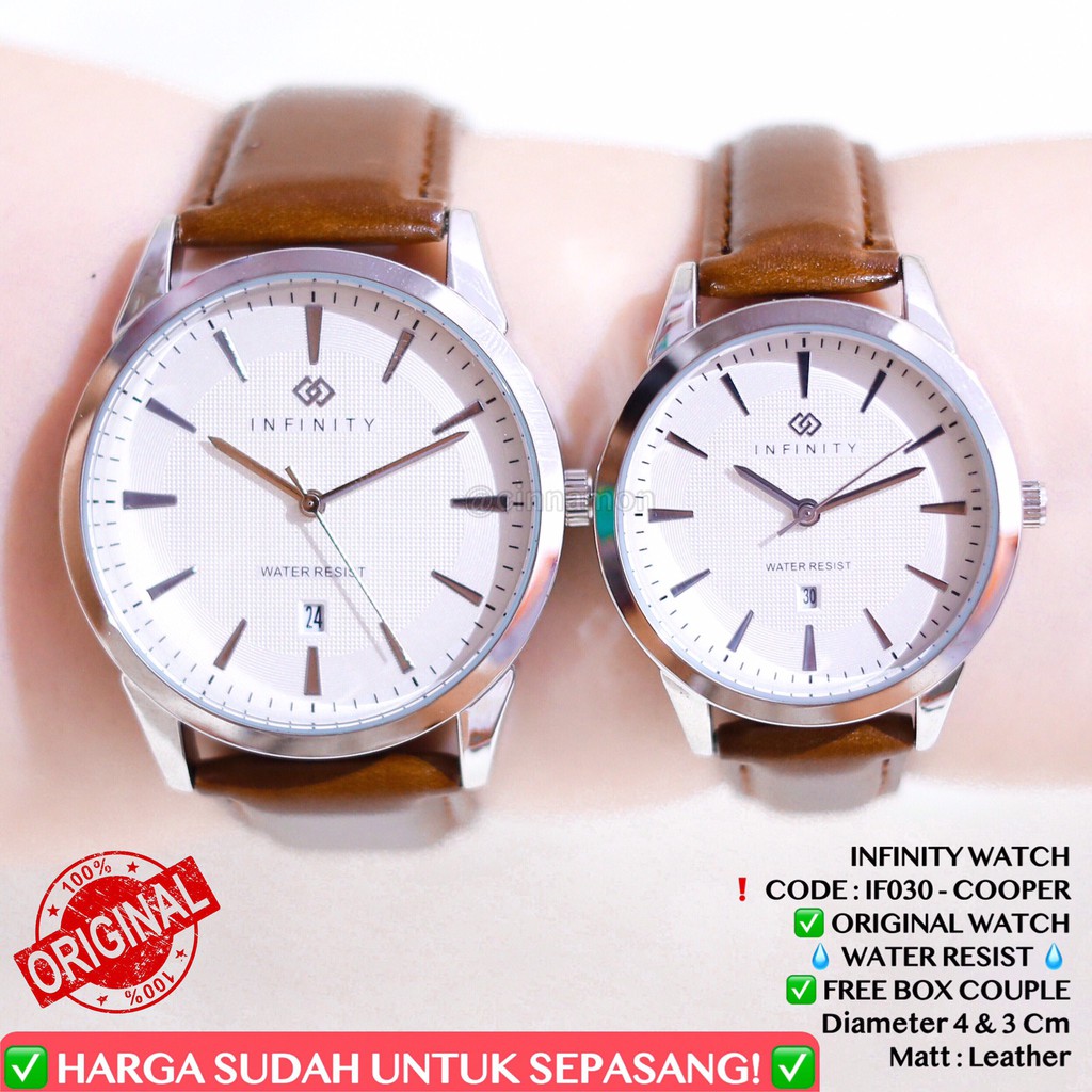 Jam tangan couple INFINITY ORIGINAL anti air pasangan wanita pria tali kulit tanggal aktif free box IF037