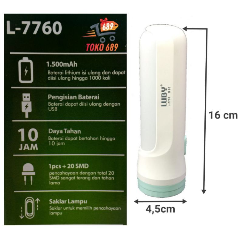 Senter Luby LED emergency L-7760 3 watt dengan lampu body L7760