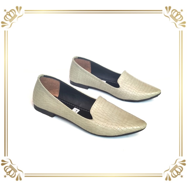 KAYZINEVA Sepatu Wanita Flat Shoes Croco Sol Karet Anti Slip