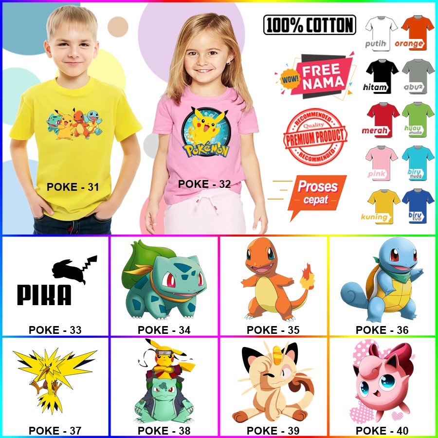 Baju Kaos ANAK DAN DEWASA POKEMON COUPLE (FREE NAMA)