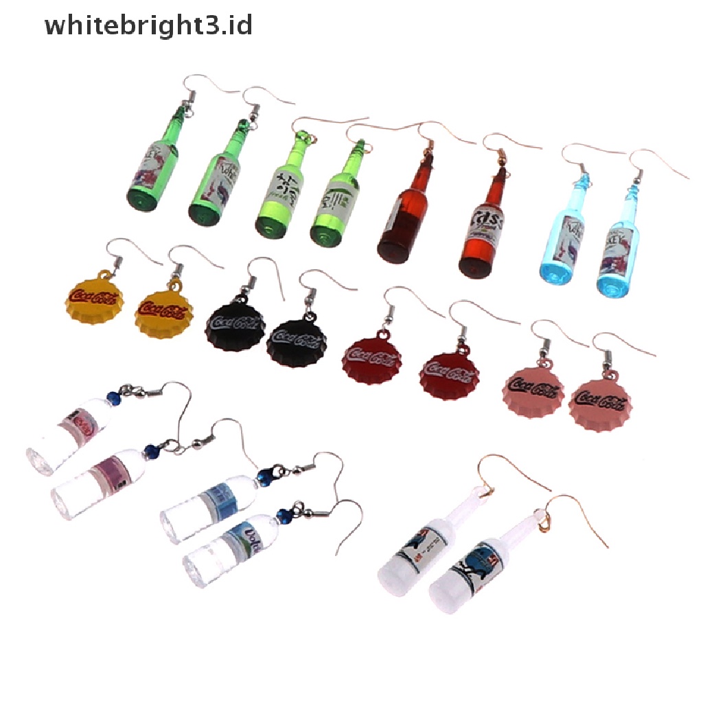 (whitebright3.id) 1 Pasang Anting Kait Gantung Desain Botol Bir Handmade DIY Untuk Wanita