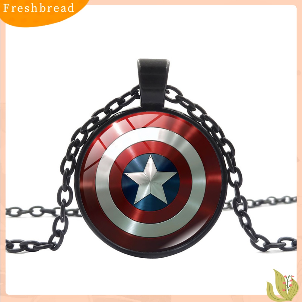 [Fresh] Kalung Rantai dengan Liontin Kaca Cabochon Motif Marvel Avenger Captain America untuk Wanita