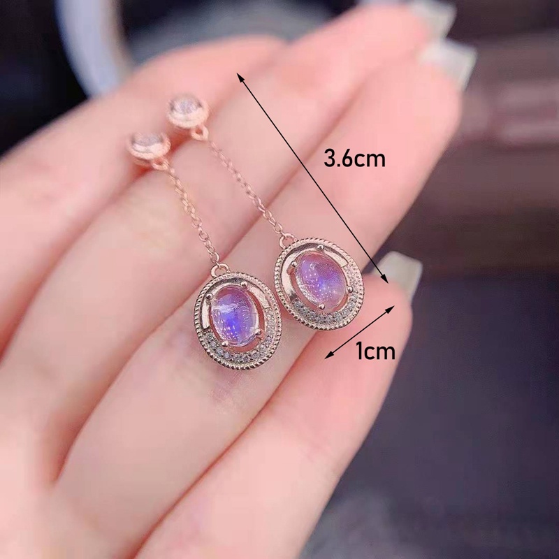 Anting Drop Panjang Desain Moonstone Gaya Korea Minimalis Warna Rose Gold Untuk Wanita