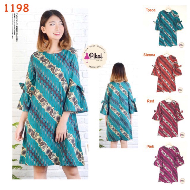 Dress batik modern / dress batik murah / seragam batik wanita / terusan batik murah / batik mur 1198