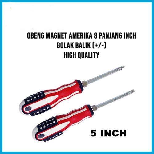 OBENG amerika Bolak Balik AMERIKA Min Plus 2in1 Screwdriver - + USA Mata Gagang karet Magnet Minus 5 inch 5&quot;