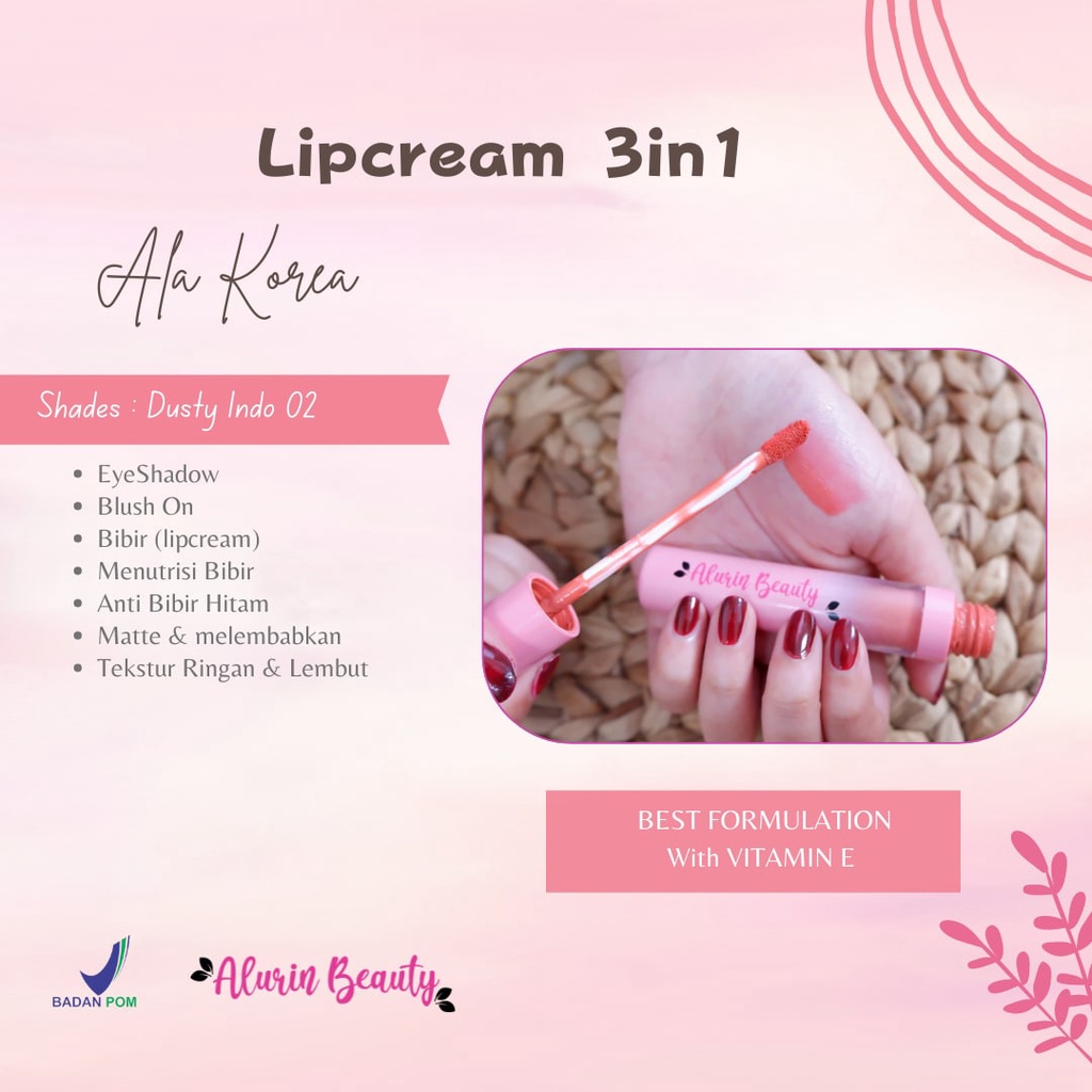 LIPCREAM 3IN1 VITAMIN E ALA KOREA ALURIN BEAUTY - 2. DUSTY INDO