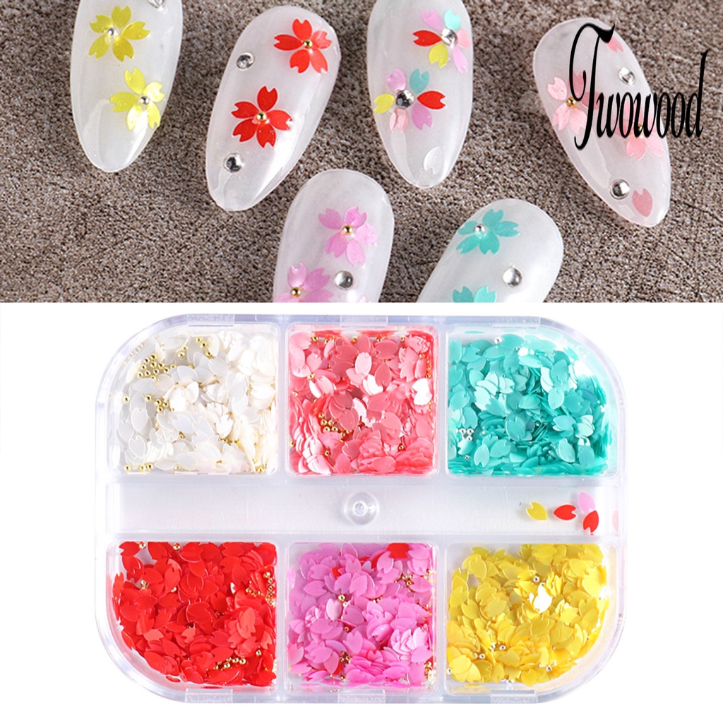 1 Kotak Daun Bunga Sakura Bahan Resin Tahan Air Untuk Dekorasi Nail Art