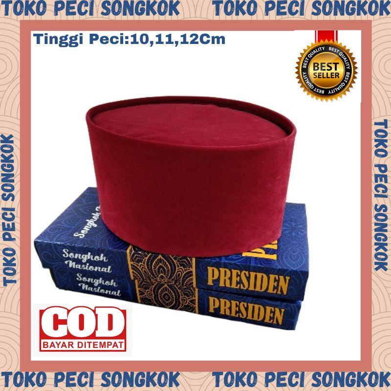 Peci Merah Betawi Tinggi 10,11,12cm Peci Songkok Tinggi Warna Biru Hijau Merah Maroon  Peci Warna Bi