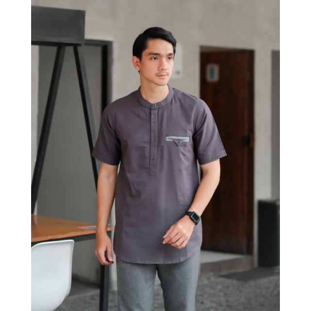 KEMKO PRIA LENGAN PENDEK BAJU KURTA PRIA BAJU MUSLIM MODERN PRIA WARNA PINK ABU TUA MUDA TAN NAVY M