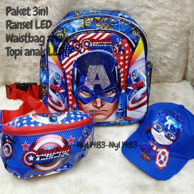 &quot;aurabagss&quot; - Beli 1 Dapat 3 Tas Anak Set 3 In 1 Ransel Sekolah Anak Laki- Laki PAUD TK Backpack Anak Laki-Laki Motif Karakter Printing LED Terbaru