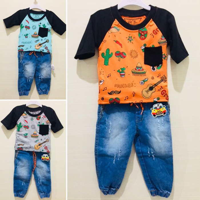 Baju anak sz 468 setelan jeans joger cowboy