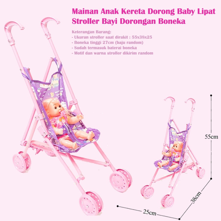 Mainan Anak Stroller Bayi Dorongan Boneka -  Kereta Dorong Lipat