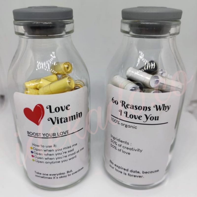 60 REASON WHY I LOVE YOU & LOVE VITAMIN WISH IN BOTTLE SURAT KAPSUL KADO UNIK BAGUS KEREN VALENTINE 