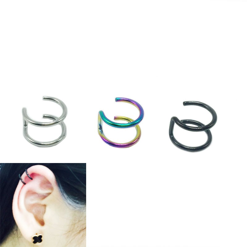 European and American non-pierced ear clip simple personality double C cartilage titanium steel U-shaped double ring nose clip lip clip