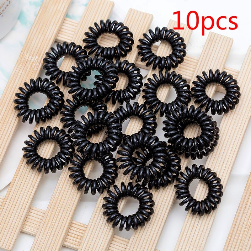 10pcs/lot 3cm Women Black Elastic Spiral Shape Hair Rope Telephone Wire Hair Ties Ponytail Holder  