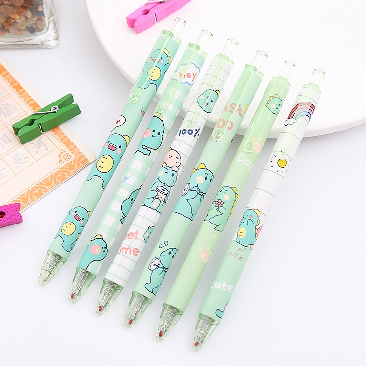 2pcs / Set Pulpen 0.5mm Motif Kartun Dinosaurus Warna Hijau Untuk Sekolah / Kantor